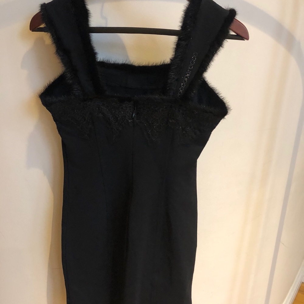 Fur & Lace Roccobarocco Black Mini Dress